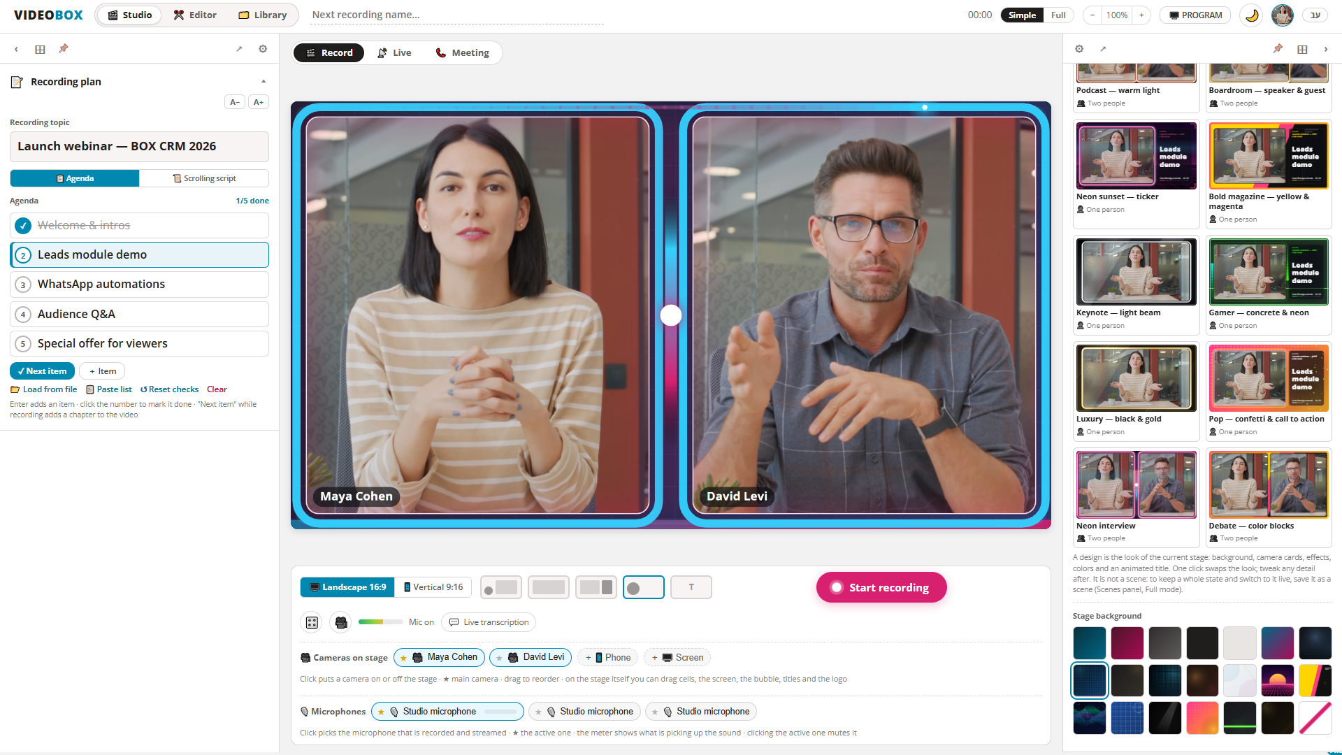 Interview layout with two participants